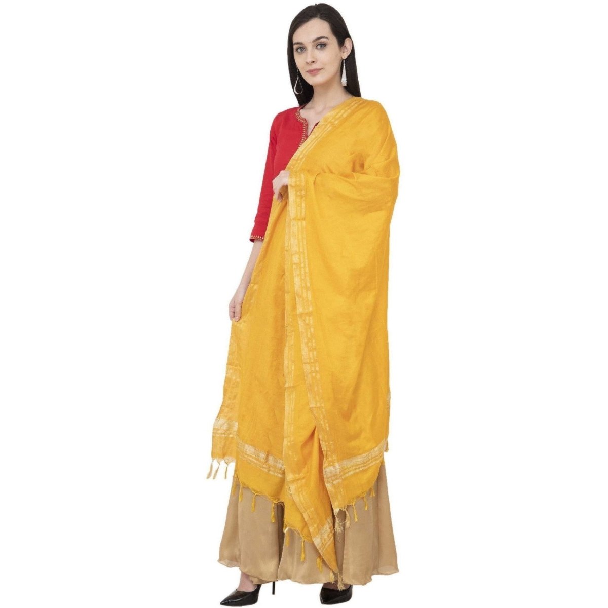 A R Silk Golden Border Regular Dupatta Color Yelllow Dupatta or Chunni