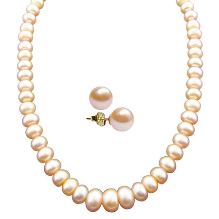 J Pearls New Single Line Peach Pearl Necklace - Real Pearl Jewelry