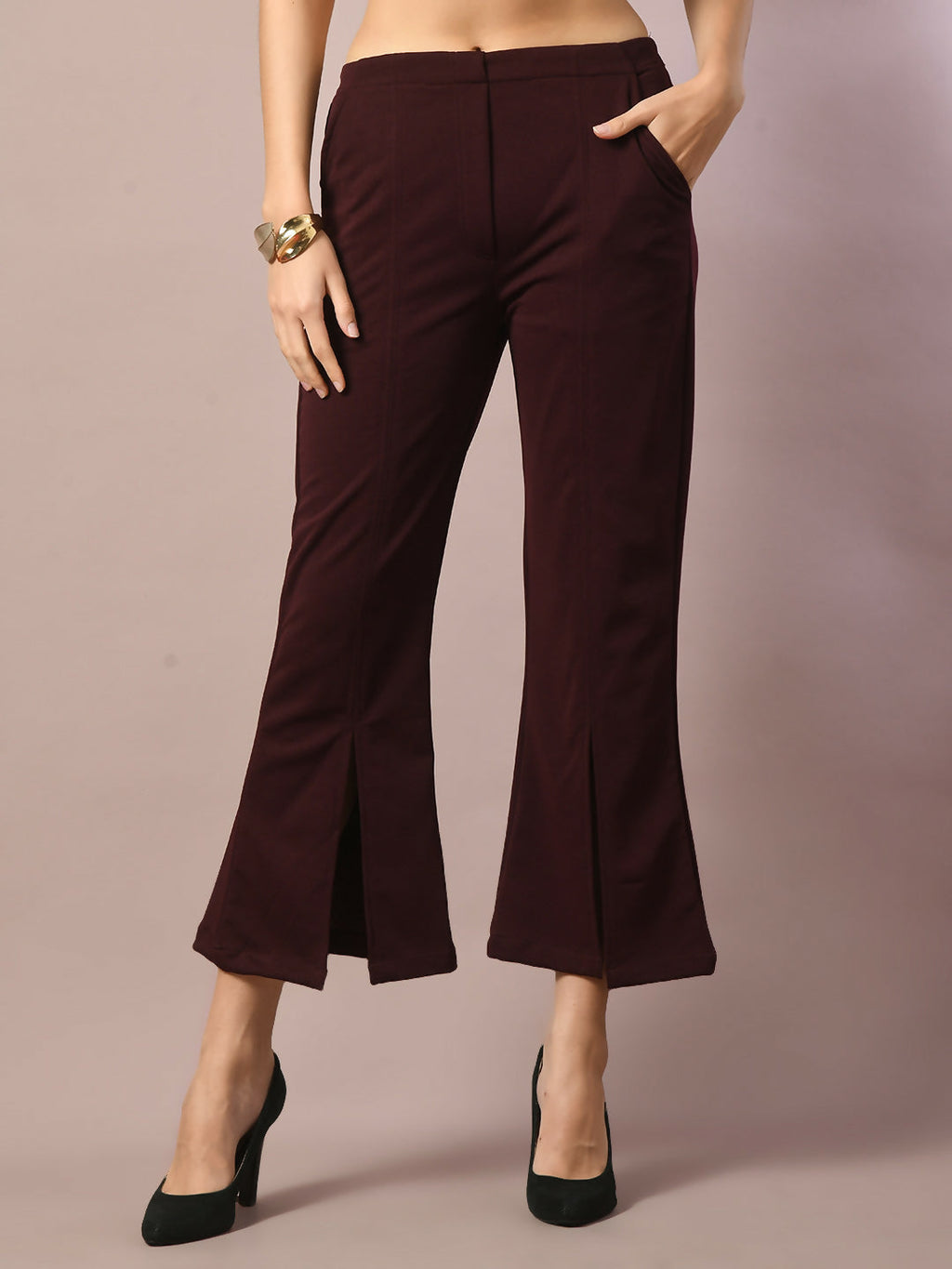 Myshka Women's Coffee Brown Solid Party Parallel Trousers