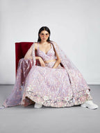House of Panchhi Mauve Net Sequins And Thread Embroidery Lehenga Choli & Dupatta