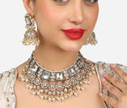 Jewel City Traditional Handcrafted Kundan Pearl Choker Necklace Set with Jhumka Earrings and Maang Tikka – Bridal Jewelry Set