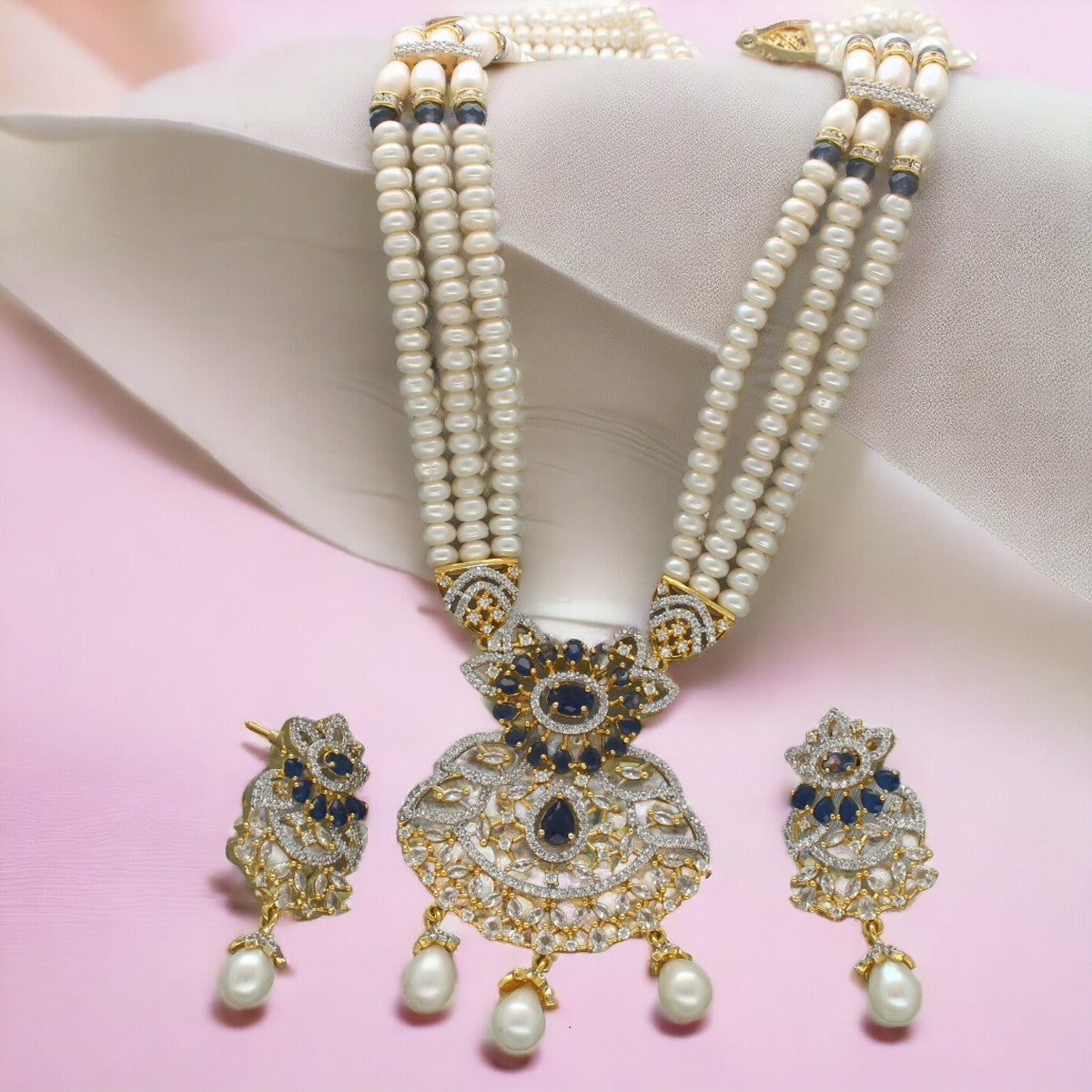 J Pearls Heena 3 Lines Rani Haar Necklace