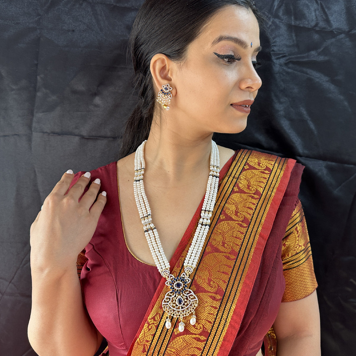 J Pearls Heena 3 Lines Rani Haar Necklace