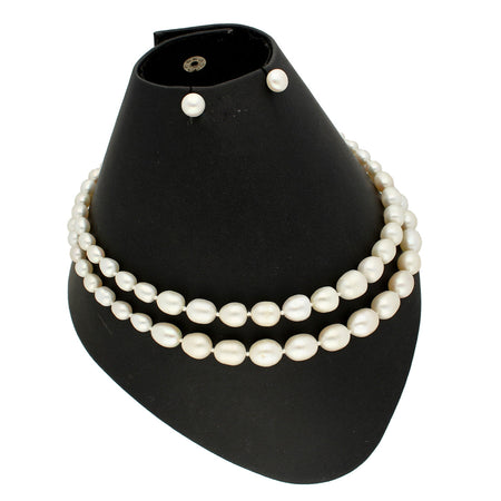 J Pearls 2 Lines Oval Pearl Necklace - Real Pearl Jewelry