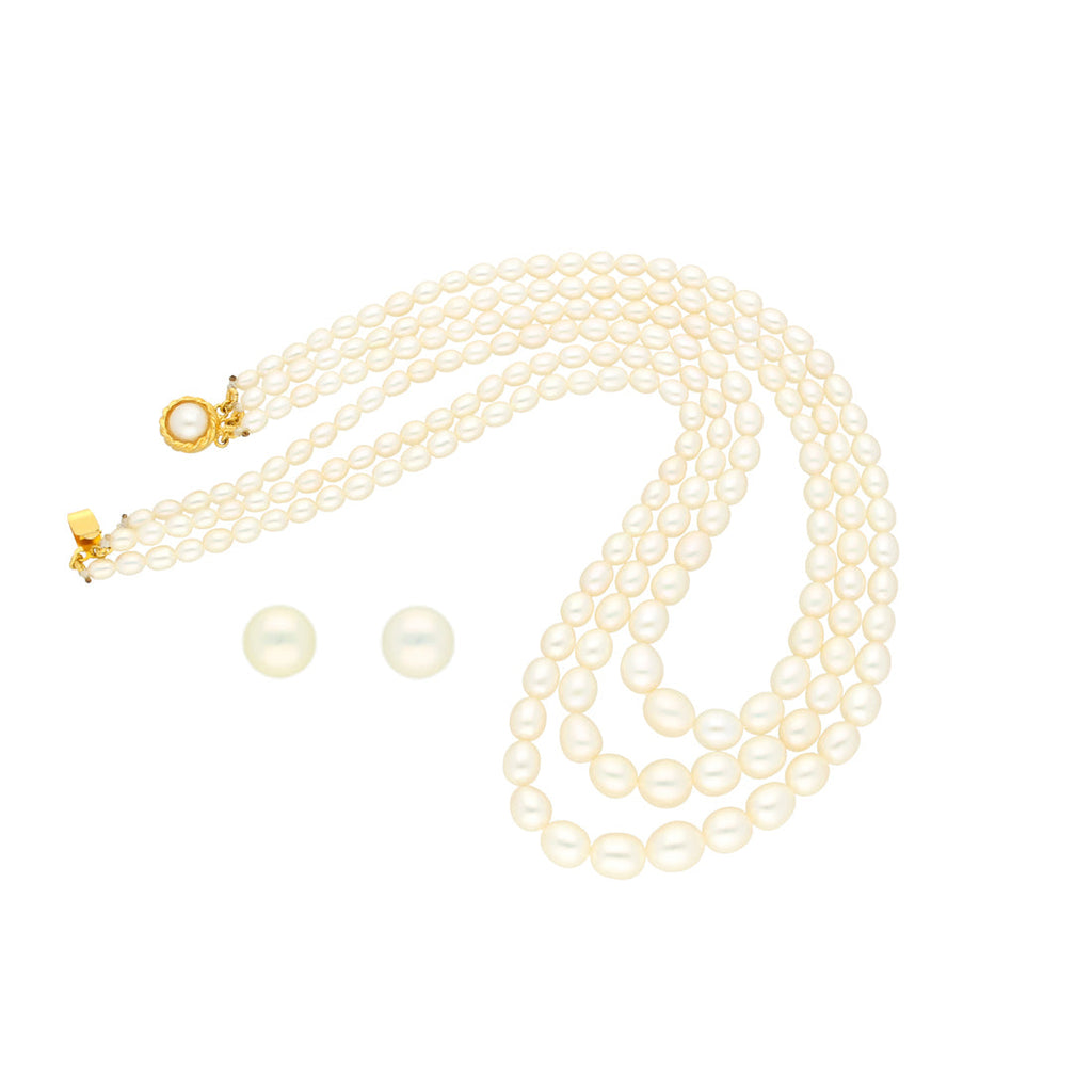 J Pearls 3 Lines Oval Pearl Necklace - Real Pearl Jewelry - Distacart