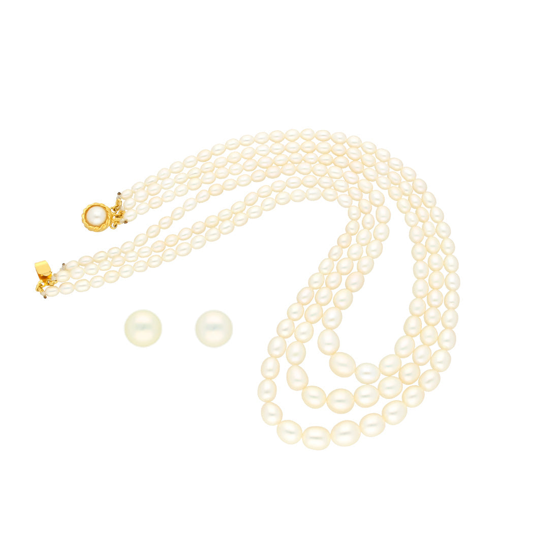 J Pearls 3 Lines Oval Pearl Necklace - Real Pearl Jewelry - Distacart