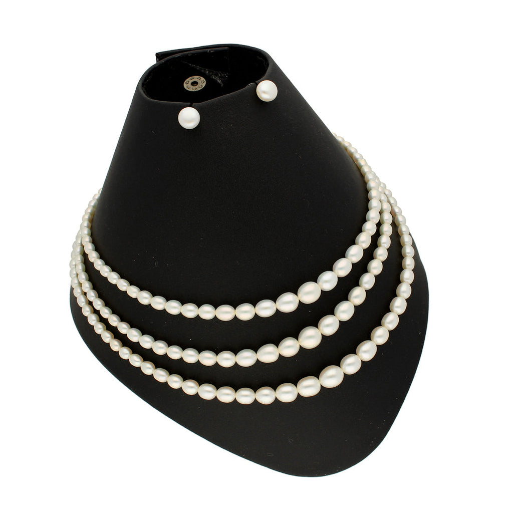 J Pearls 3 Lines Oval Pearl Necklace - Real Pearl Jewelry - Distacart
