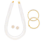 J Pearls 3 String Pearl Necklace - Real Pearl Jewelry - Distacart