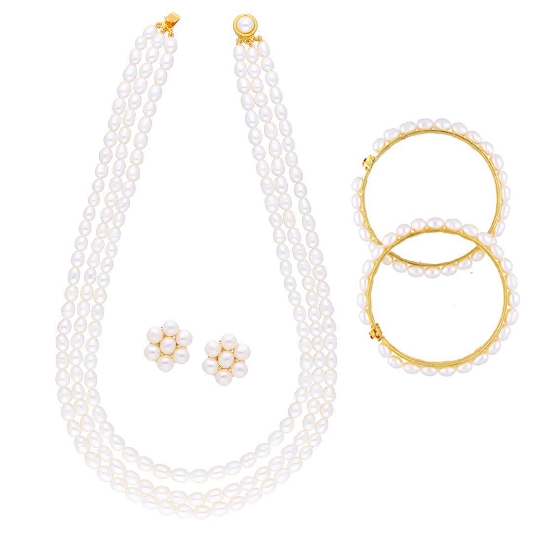 J Pearls 3 String Pearl Necklace - Real Pearl Jewelry - Distacart