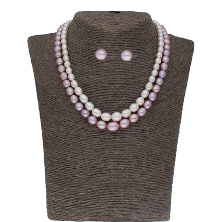 J Pearls Pahal 2 Lines Pearl Necklace Set - Real Pearl Jewelry