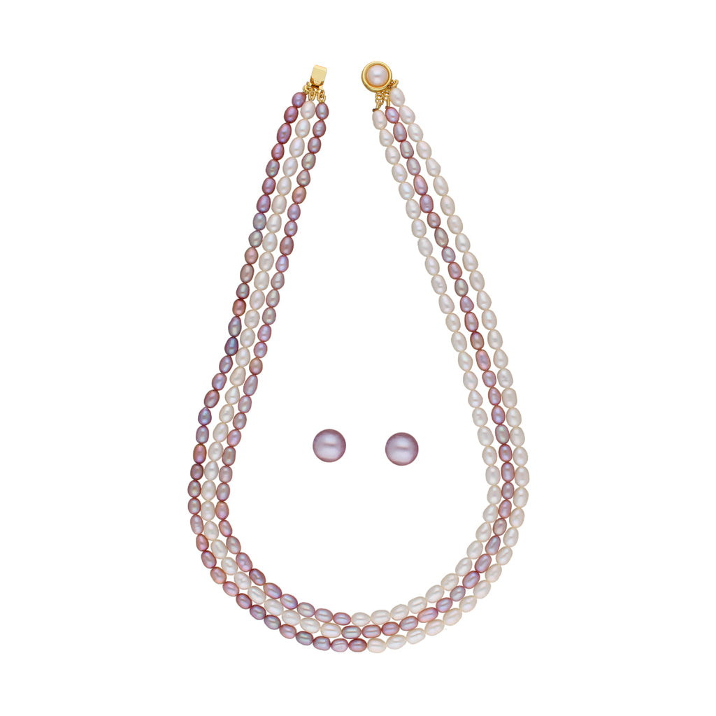 J Pearls Abhi 3 Lines Pearl Necklace Set - Real Pearl Jewelry - Distacart