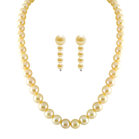 J Pearls Single Line Peach Pearl Classic Set - Real Pearl Jewelry