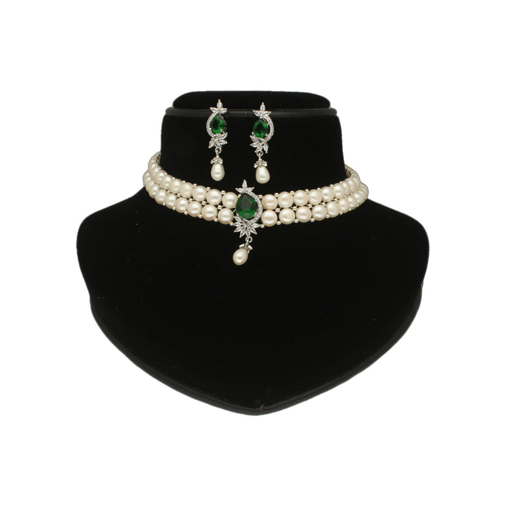J Pearls Dual Line White Pearl Choker