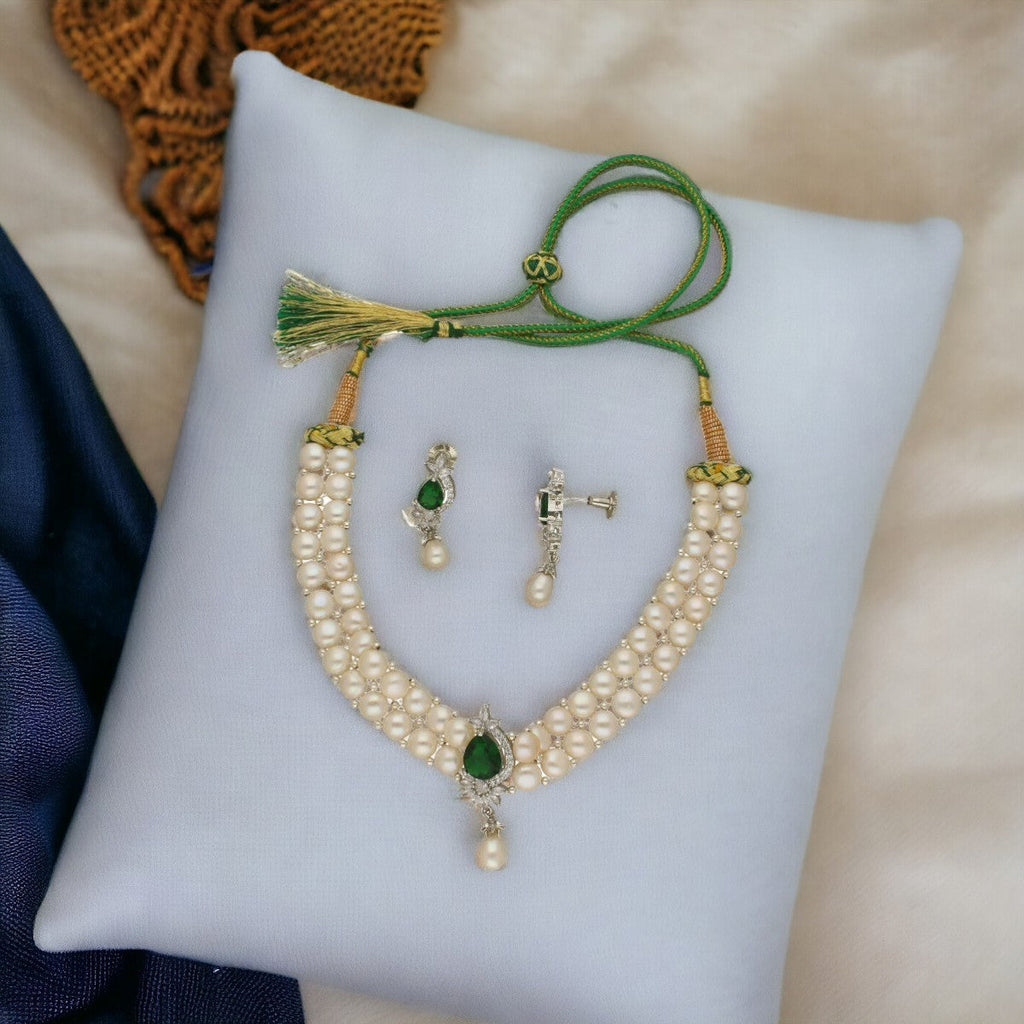 J Pearls Dual Line White Pearl Choker