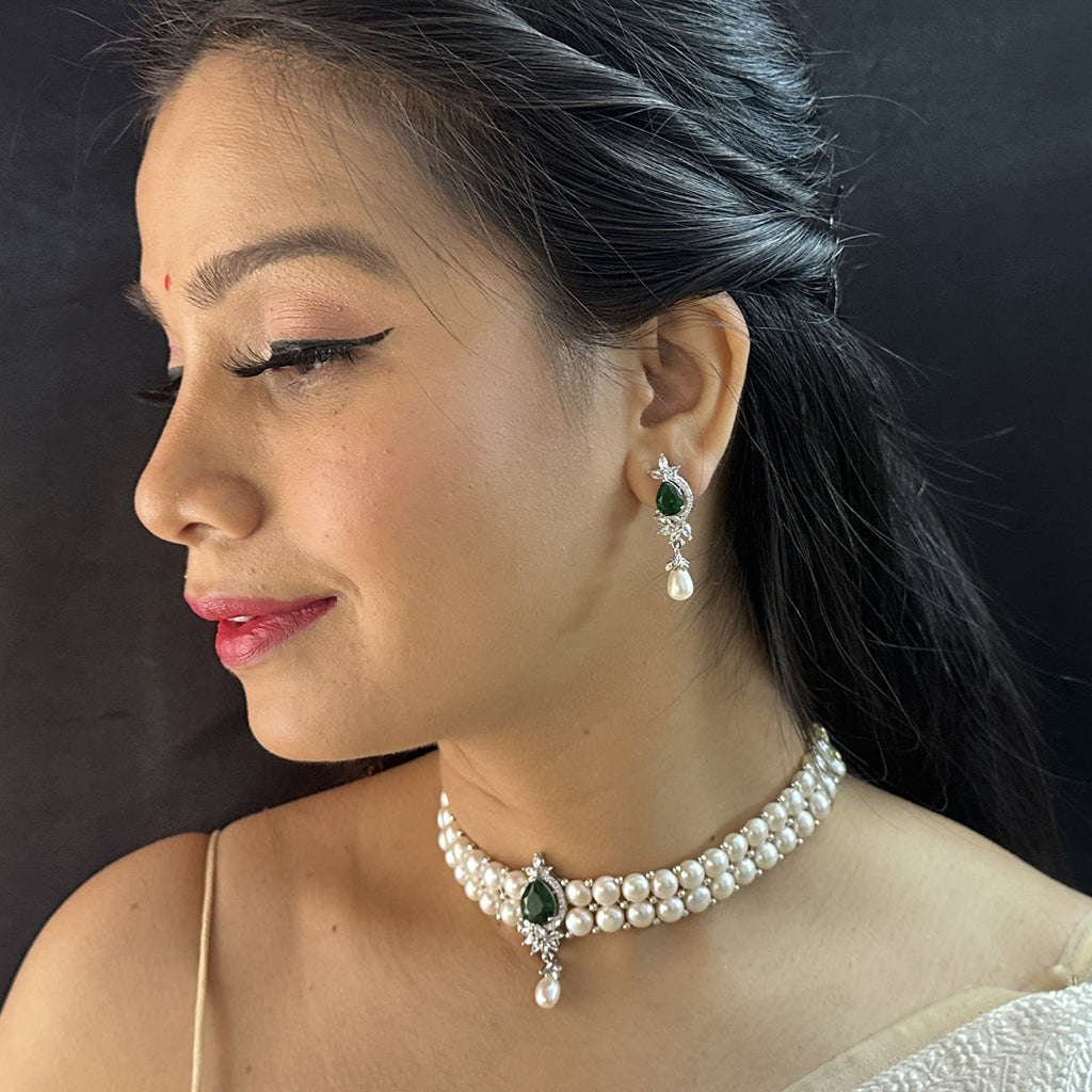 J Pearls Dual Line White Pearl Choker