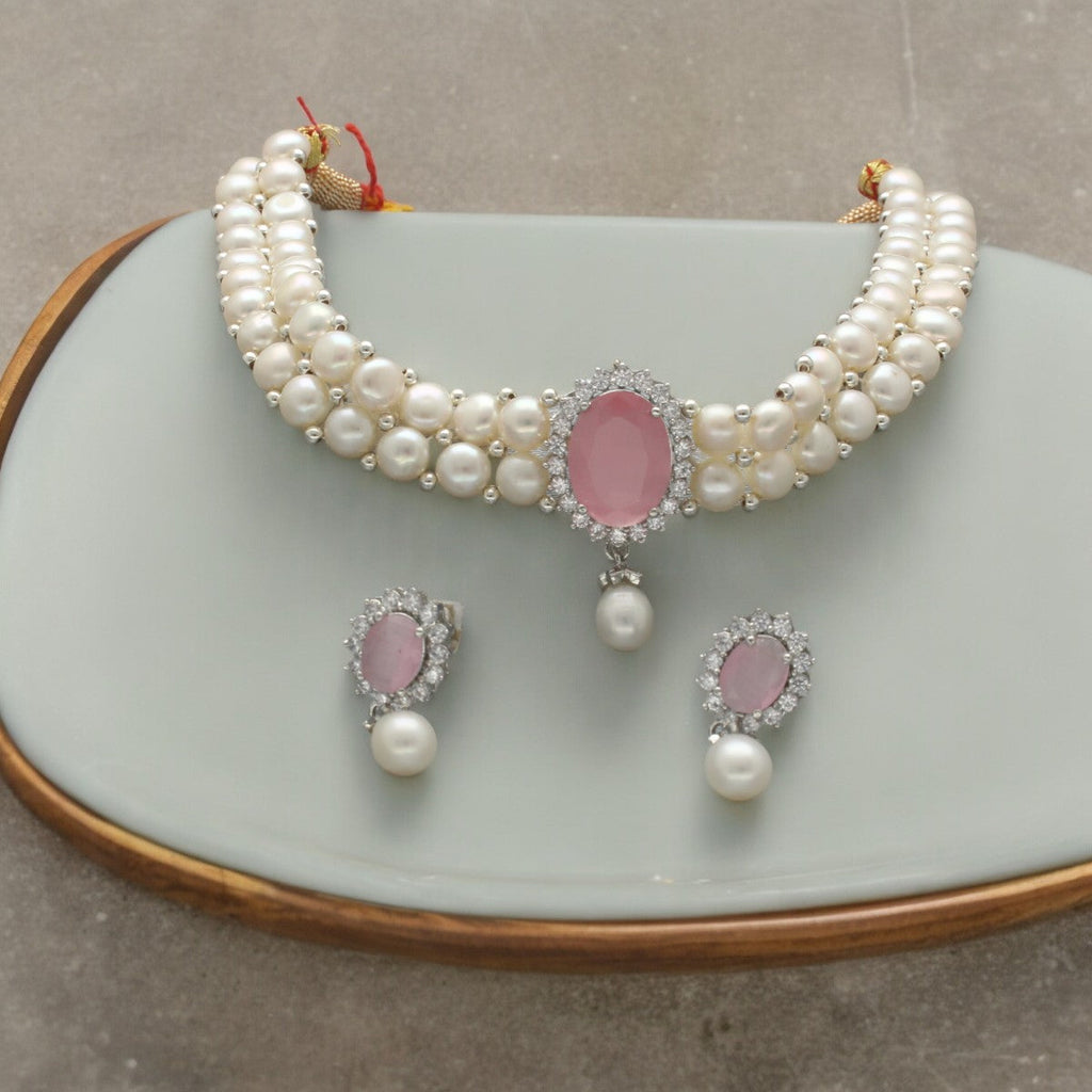 J Pearls Designer 2 Lines White Pearl Choker