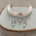 J Pearls Designer 2 Lines White Pearl Choker
