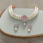 J Pearls Designer 2 Lines White Pearl Choker