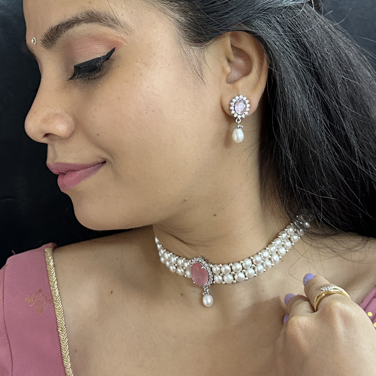 J Pearls Designer 2 Lines White Pearl Choker