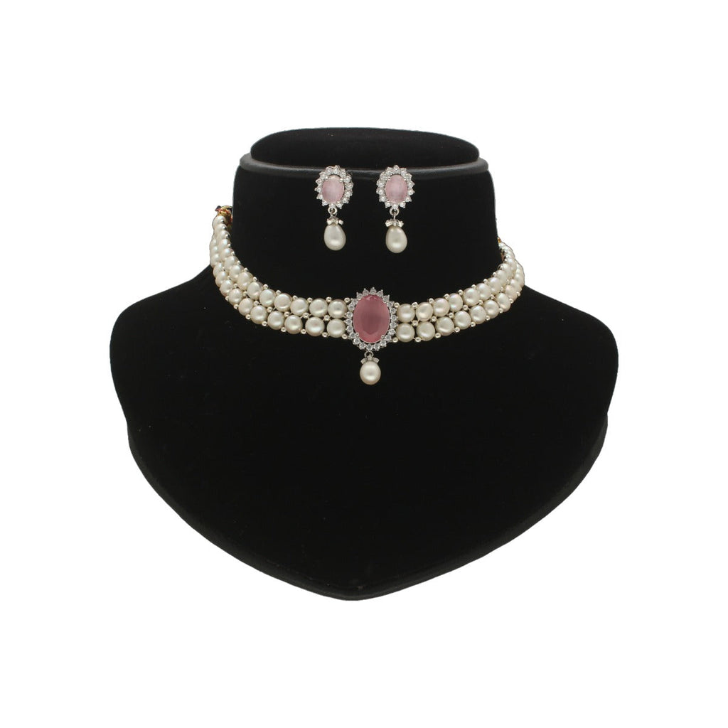 J Pearls Designer 2 Lines White Pearl Choker