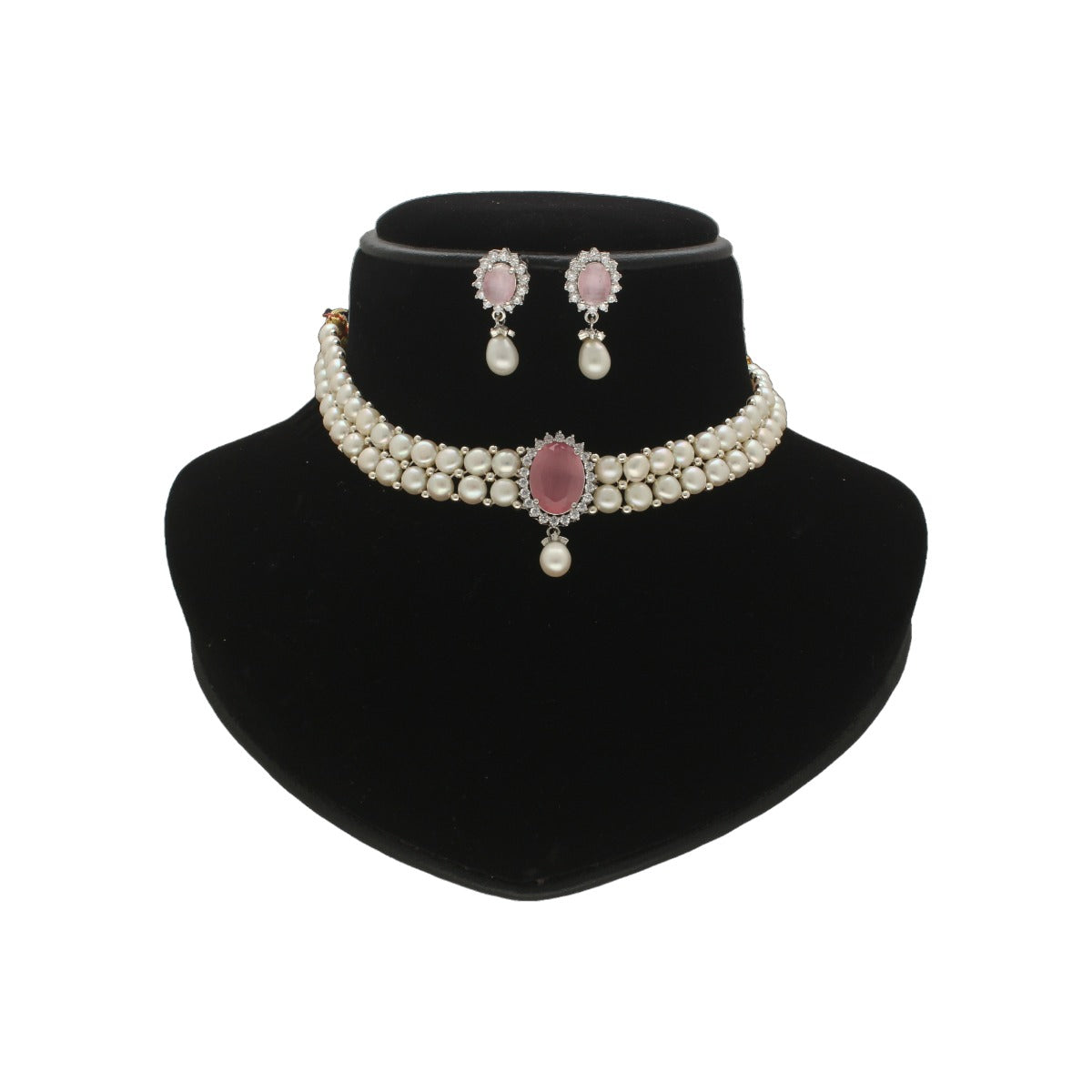 J Pearls Designer 2 Lines White Pearl Choker