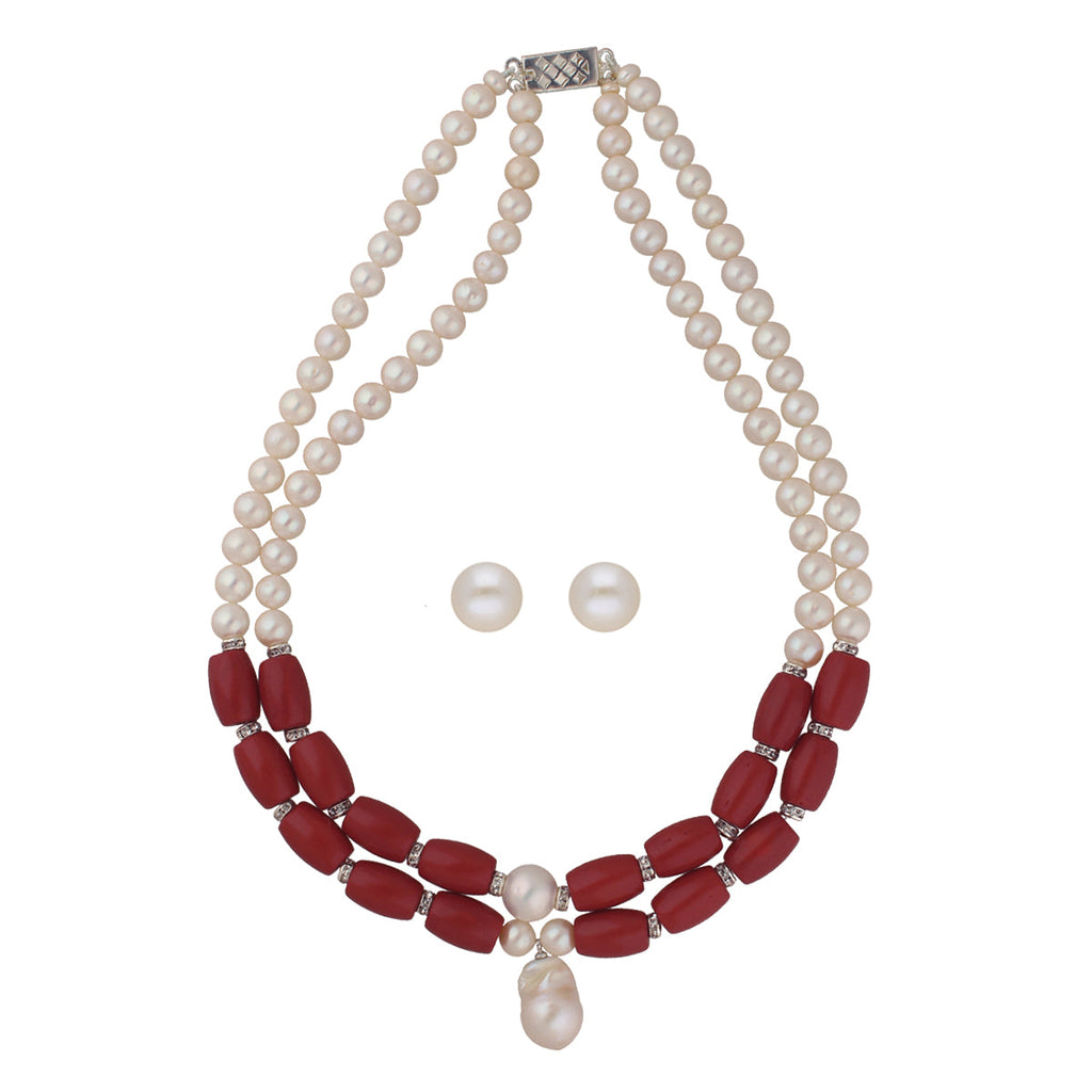 J Pearls Cherry 2 Lines Round Pearl Necklaces