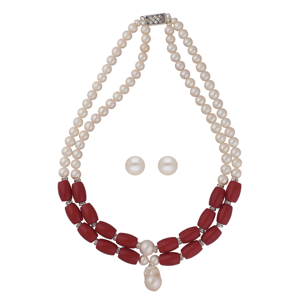 J Pearls Cherry 2 Lines Round Pearl Necklaces