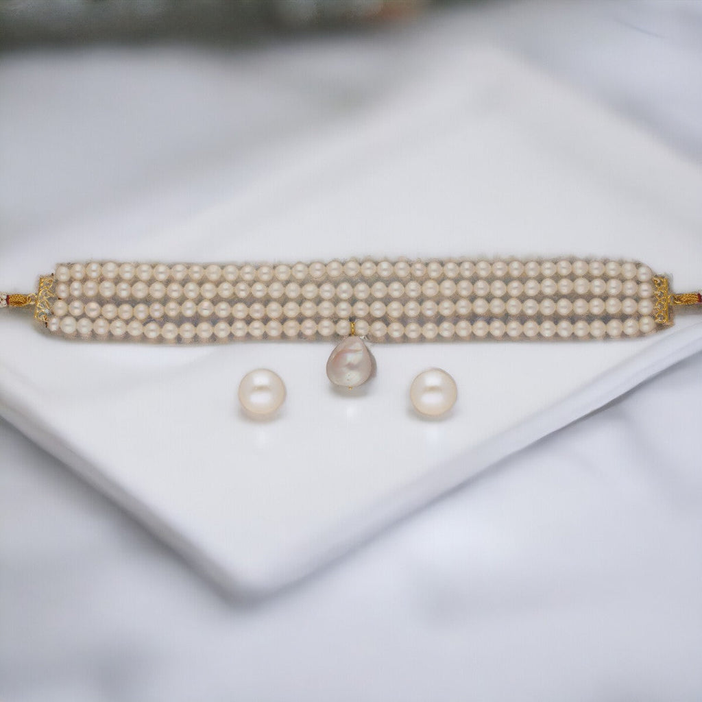 J Pearls Iha 4 Lines Round Pearl Choker Set