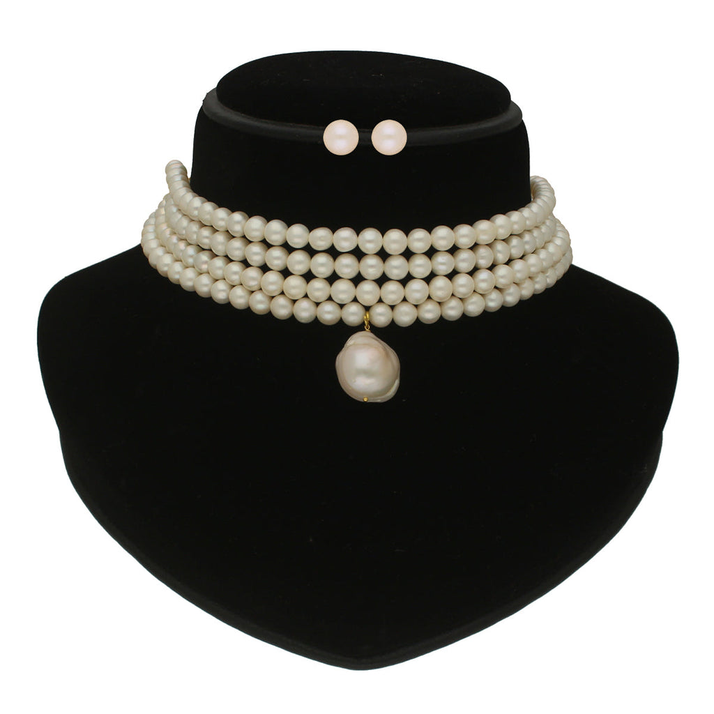 J Pearls Iha 4 Lines Round Pearl Choker Set