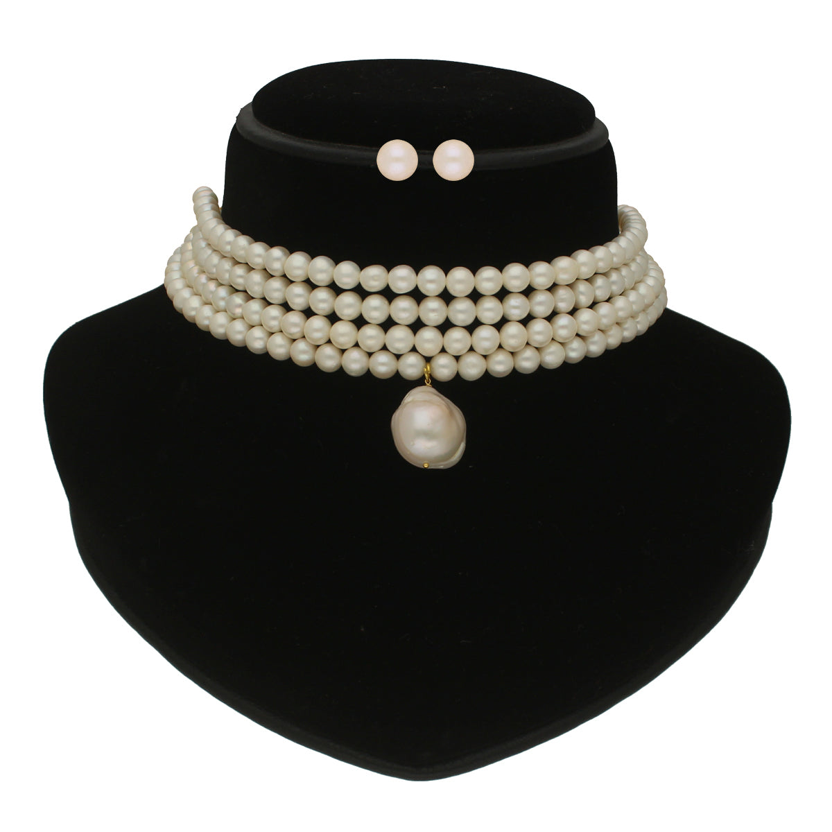 J Pearls Iha 4 Lines Round Pearl Choker Set