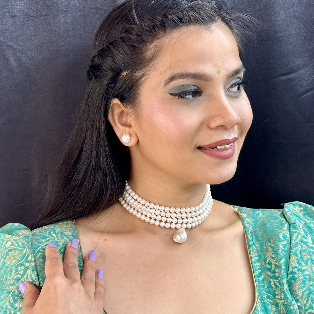 J Pearls Iha 4 Lines Round Pearl Choker Set