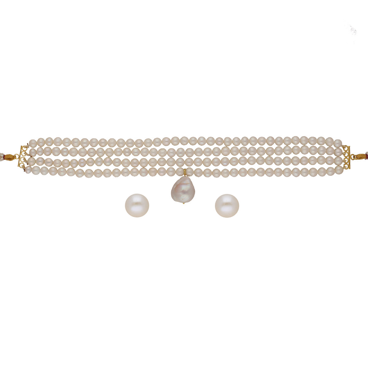 J Pearls Iha 4 Lines Round Pearl Choker Set