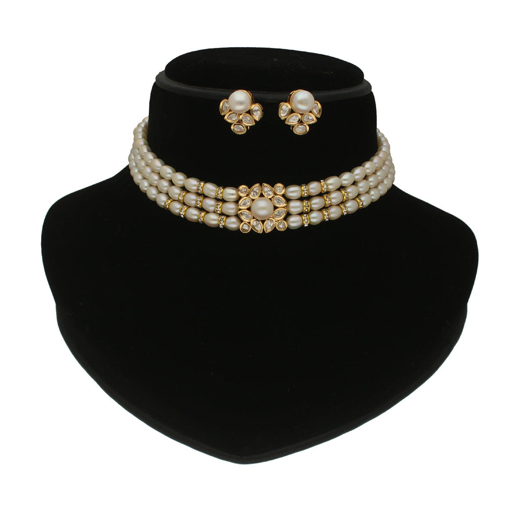 J Pearls Jasmine 3 Lines Pearl Choker Set - Distacart
