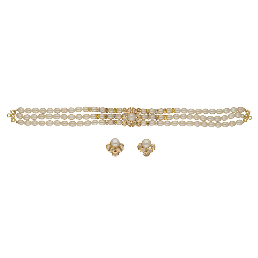 J Pearls Jasmine 3 Lines Pearl Choker Set - Distacart