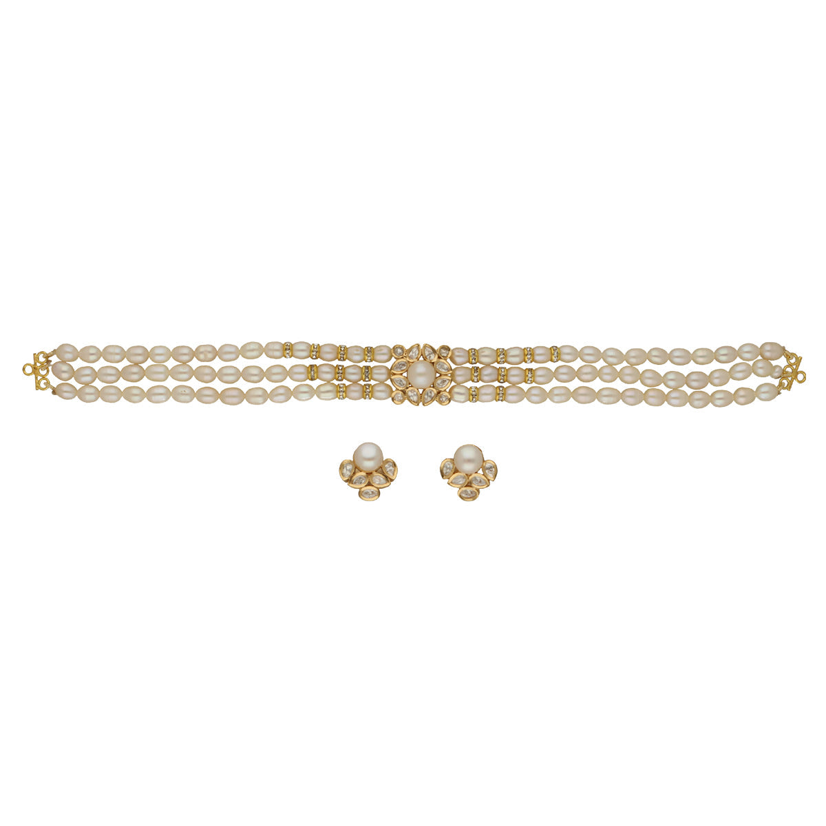J Pearls Jasmine 3 Lines Pearl Choker Set - Distacart