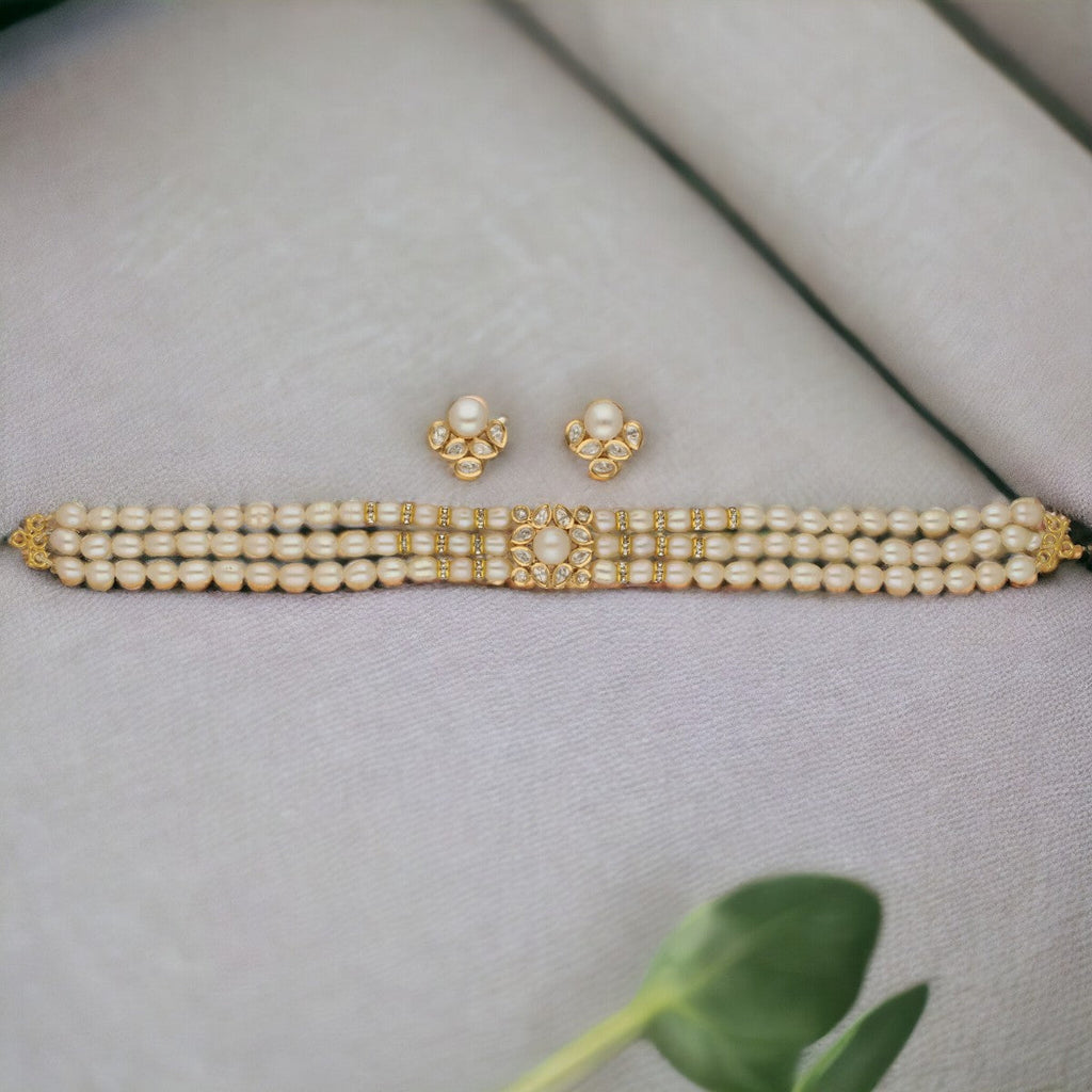 J Pearls Jasmine 3 Lines Pearl Choker Set - Distacart