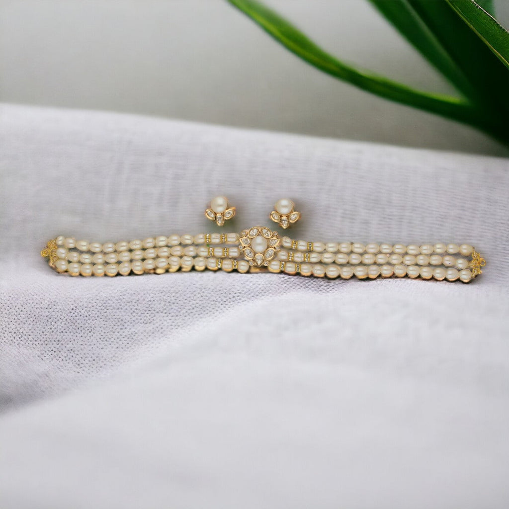 J Pearls Zivah 3 Lines Pearl Choker Set