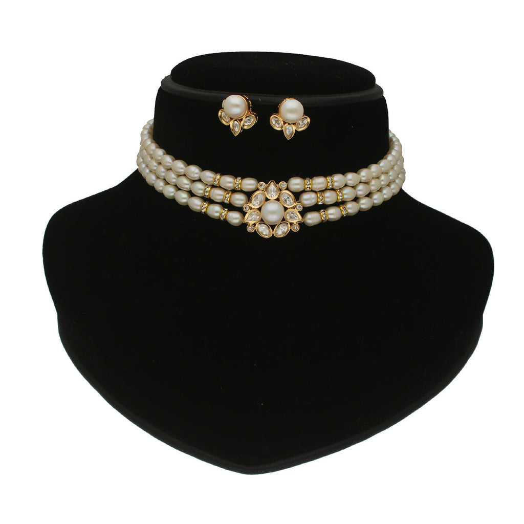 J Pearls Zivah 3 Lines Pearl Choker Set