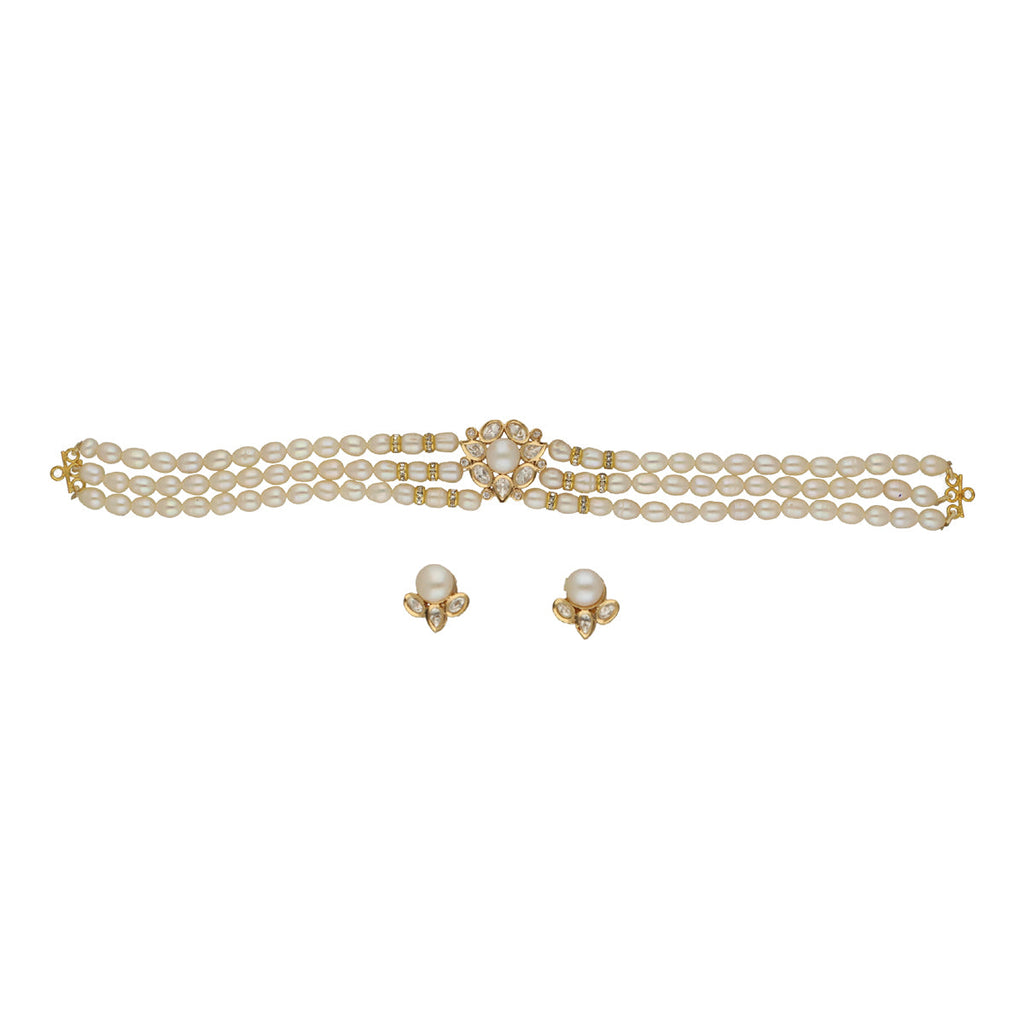 J Pearls Zivah 3 Lines Pearl Choker Set