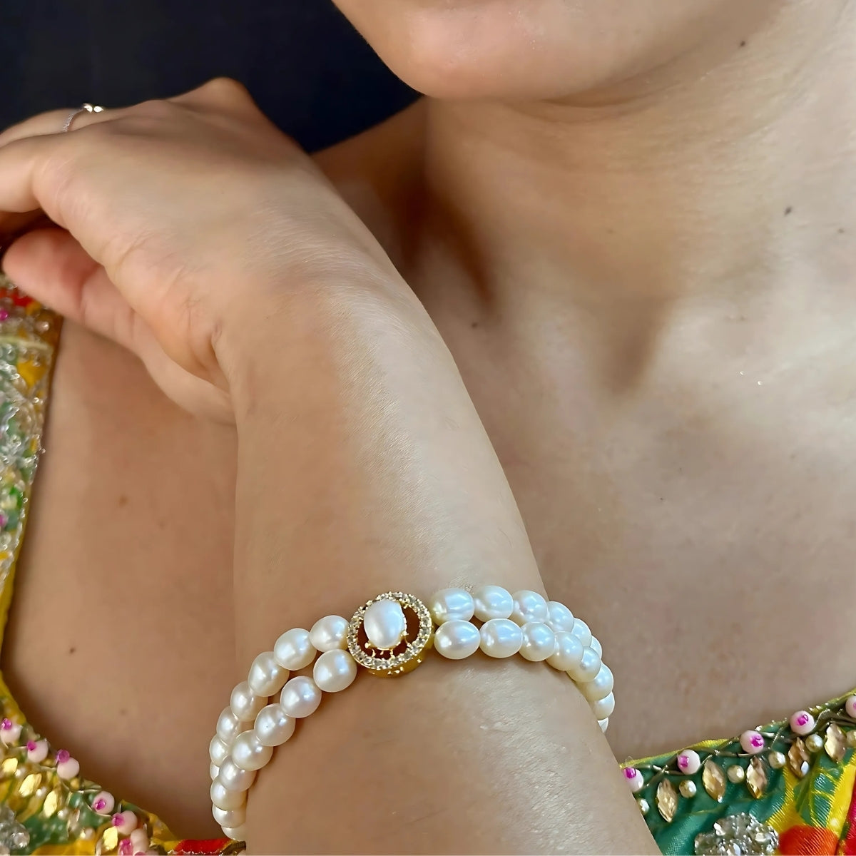 J Pearls Caralin Dual Line Pearl Bracelet - Distacart