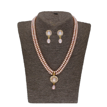 J Pearls Siddhi 2 Lines Button Pearl Set - Real Pearl Jewelry