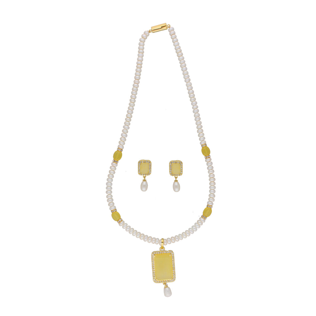 J Pearls Daksina 1 Line Square Pearl Set - Real Pearl Jewelry - Distacart