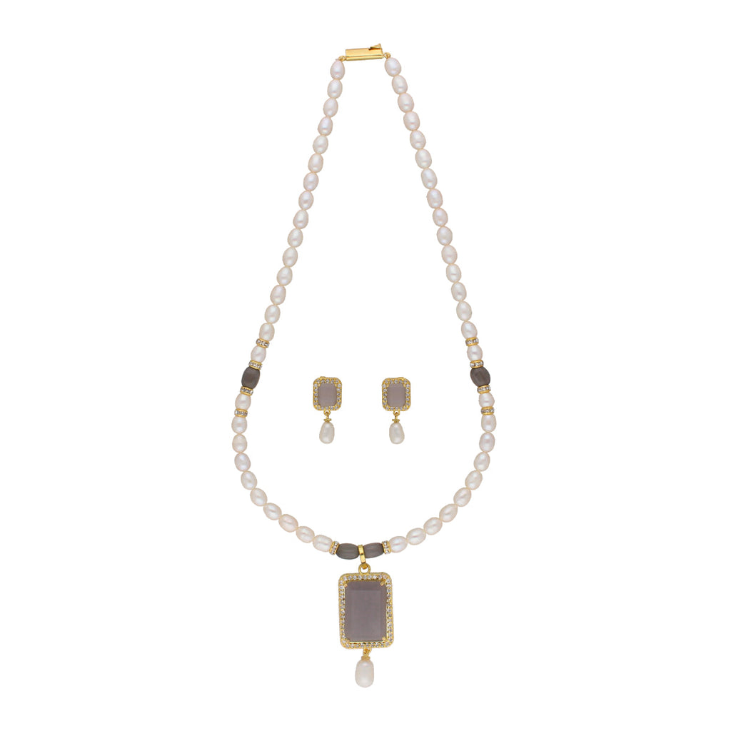 J Pearls Abarna 1 Line Square Pearl Set - Real Pearl Jewelry - Distacart
