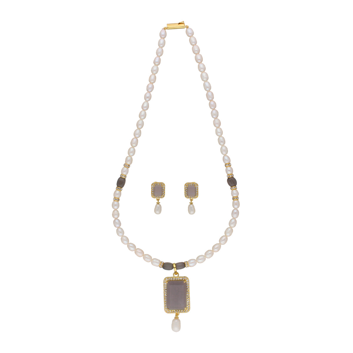 J Pearls Abarna 1 Line Square Pearl Set - Real Pearl Jewelry - Distacart