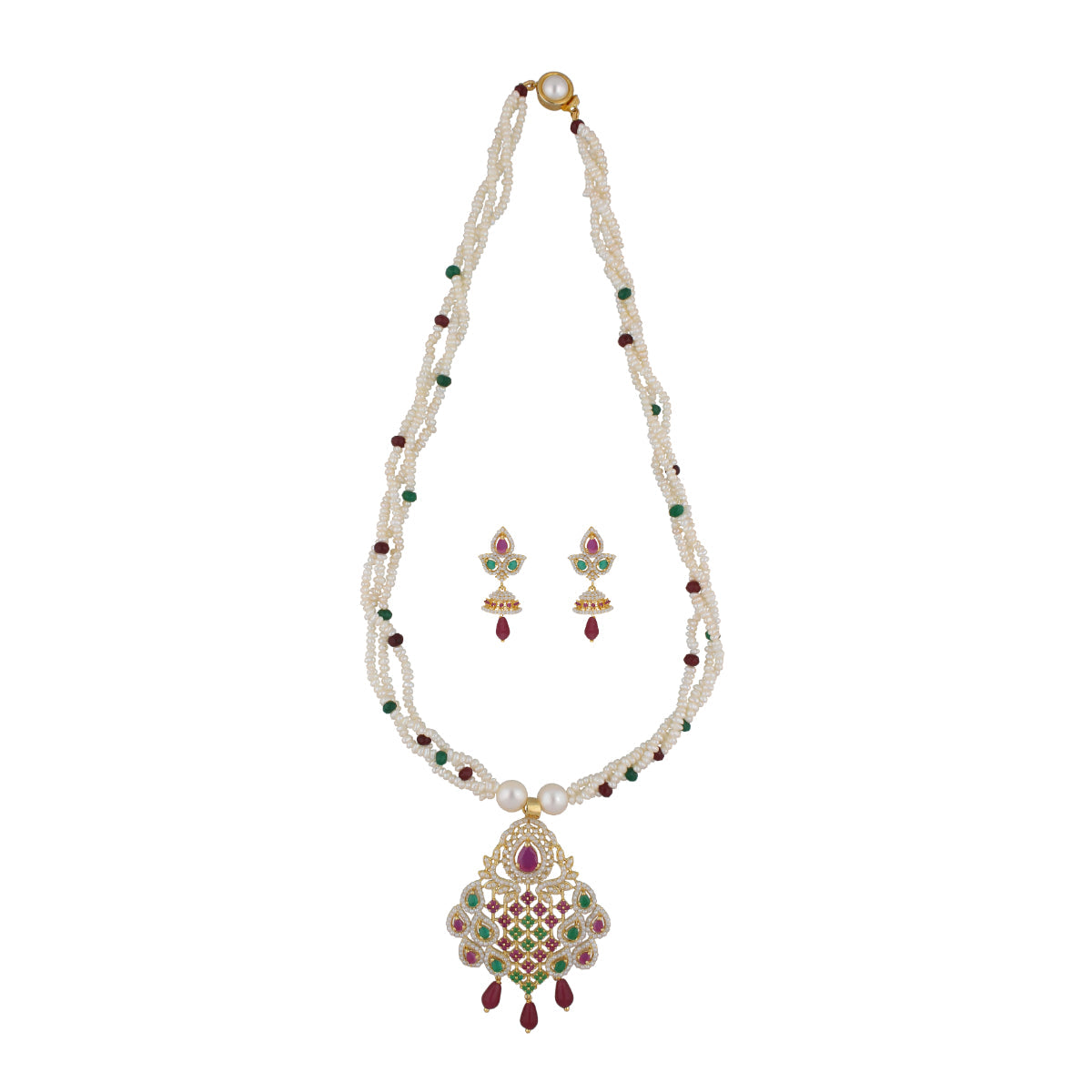 J Pearls Gamini 3 Lines Seed Pearl Necklaces - Real Pearl Jewelry - Distacart