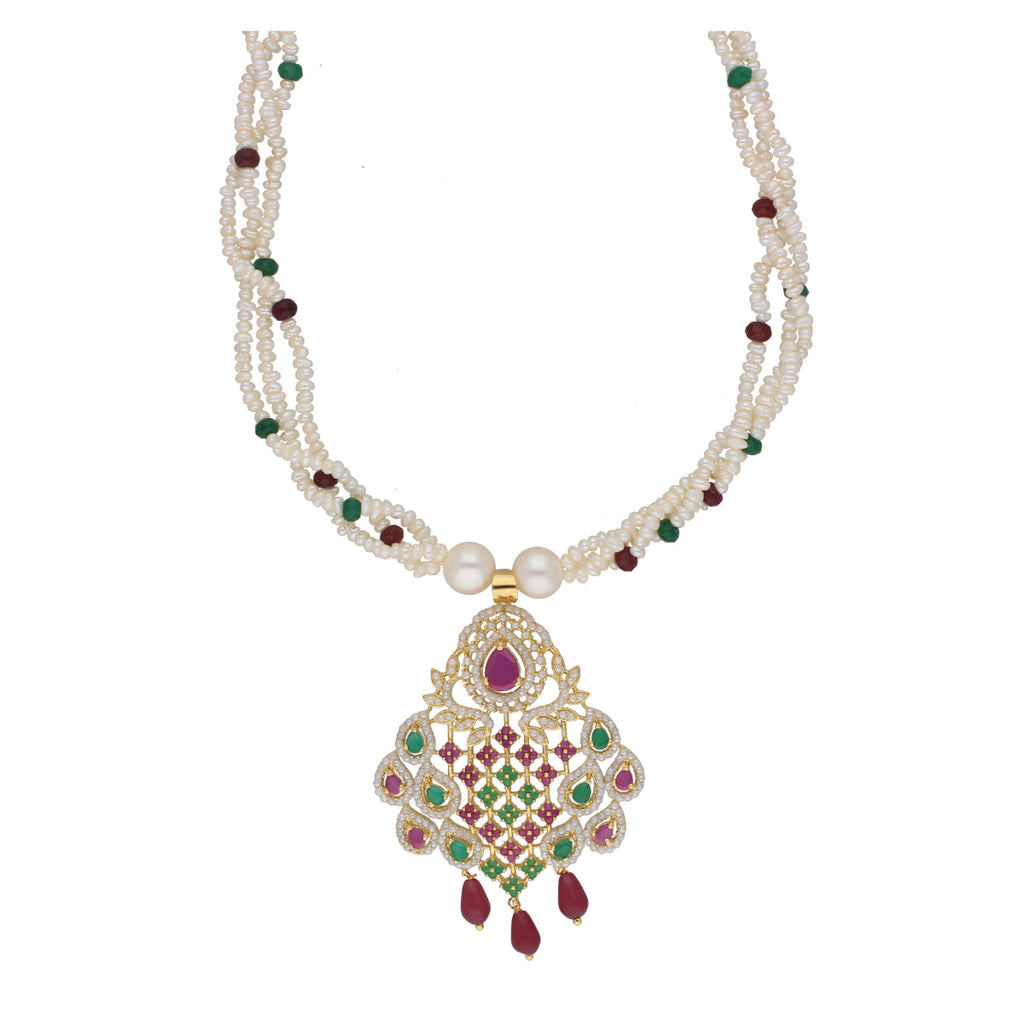J Pearls Gamini 3 Lines Seed Pearl Necklaces - Real Pearl Jewelry - Distacart