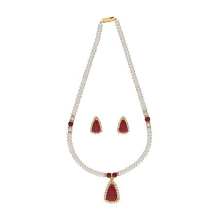 J Pearls Abeedha 1 Line Button Pearl Set - Real Pearl Jewelry
