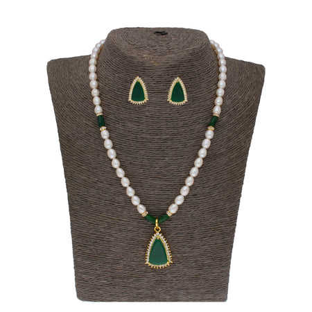 J Pearls Saanvi 1 Line Oval Pearl Set - Real Pearl Jewelry