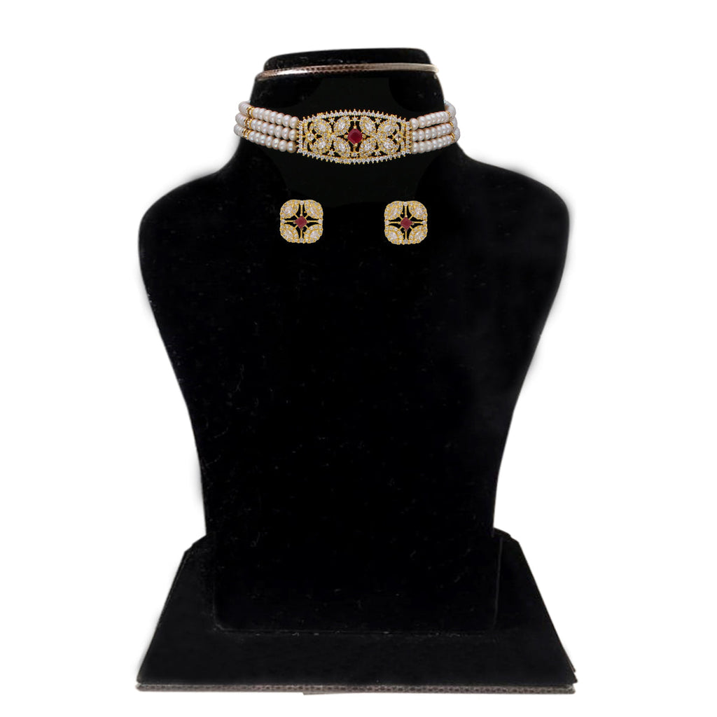 J Pearls Kyra 3 Lines Round Choker Set - Real Pearl Jewelry - Distacart