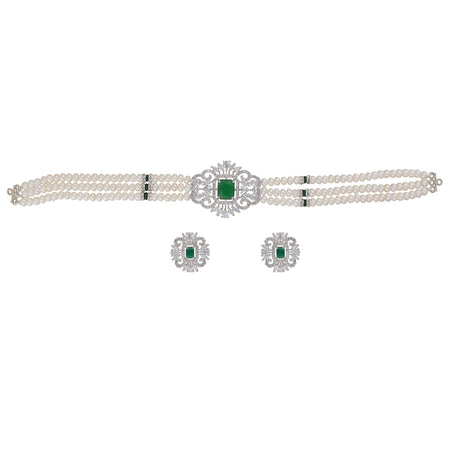 J Pearls Fatema 3 Lines Button Choker Set - Real Pearl Jewelry